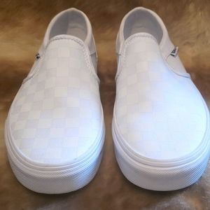 Womens white light grey checkered Asher Vans